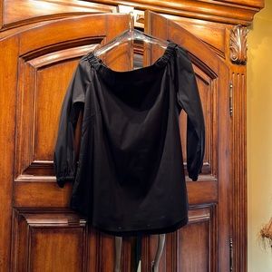 White House Black Market Black Off-The-Shoulder Top, Size M, Long Sleeve, Poplin